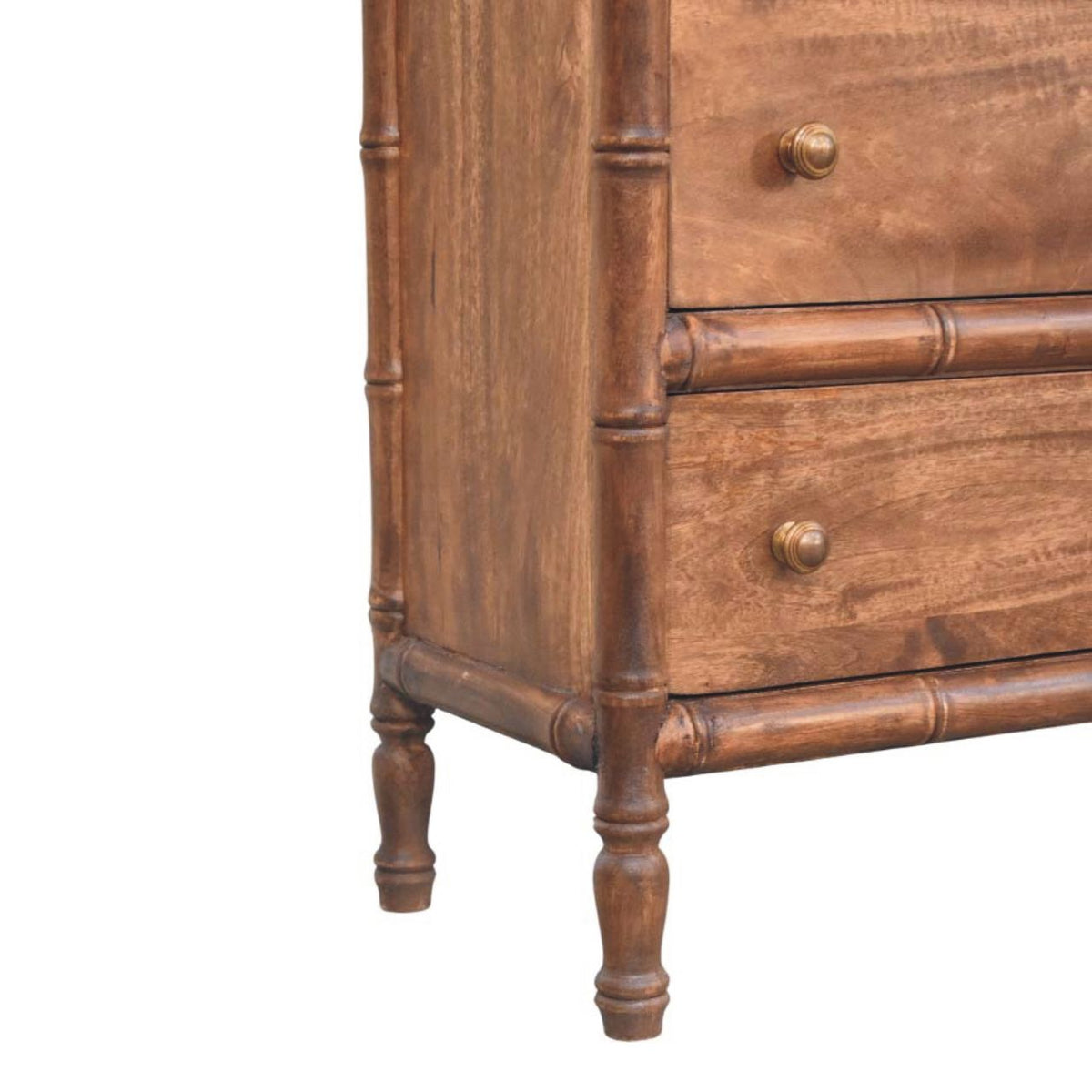 Cómoda de madera maciza de mango con 3 cajones – Tallado efecto bambú y estilo colonial