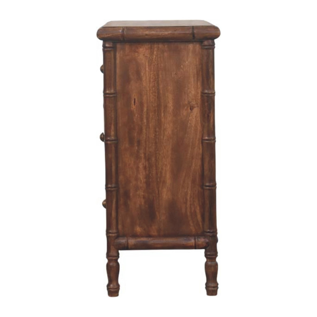 Cómoda de madera maciza de mango con 3 cajones – Tallado efecto bambú y estilo colonial