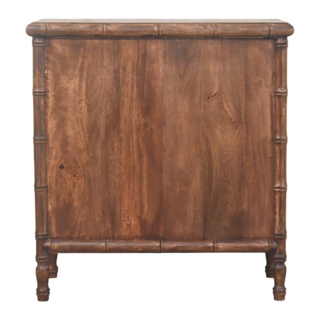 Cómoda de madera maciza de mango con 3 cajones – Tallado efecto bambú y estilo colonial