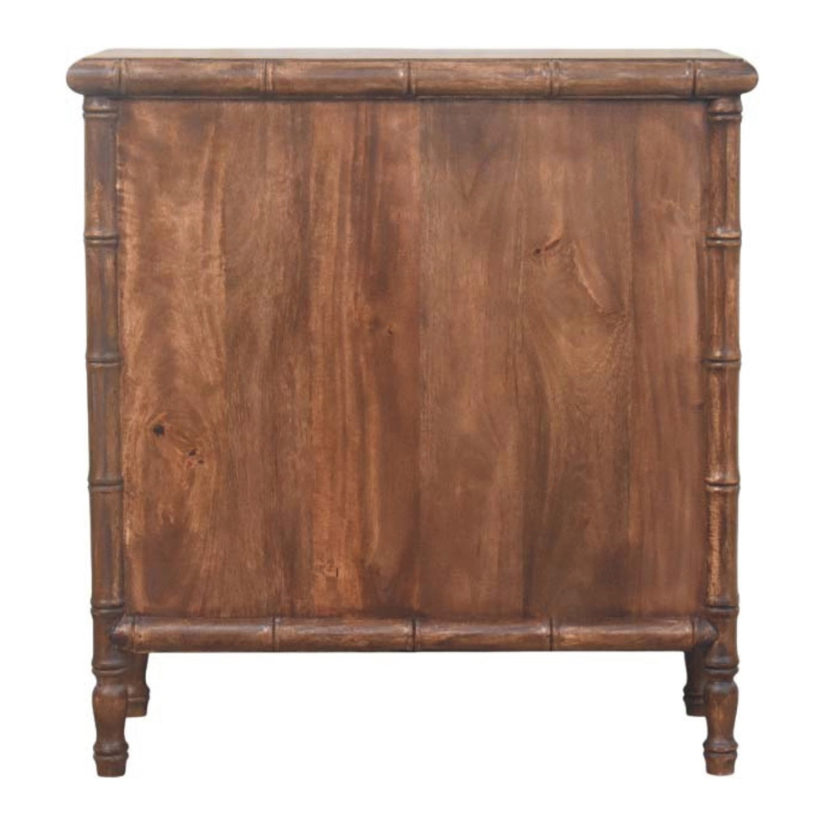 Cómoda de madera maciza de mango con 3 cajones – Tallado efecto bambú y estilo colonial