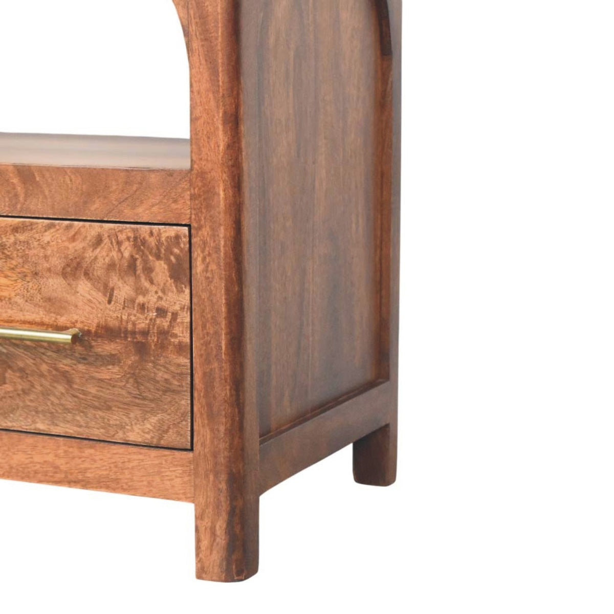 Mueble de TV Arc-Line de madera maciza de mango – Diseño arqueado y almendra tostada