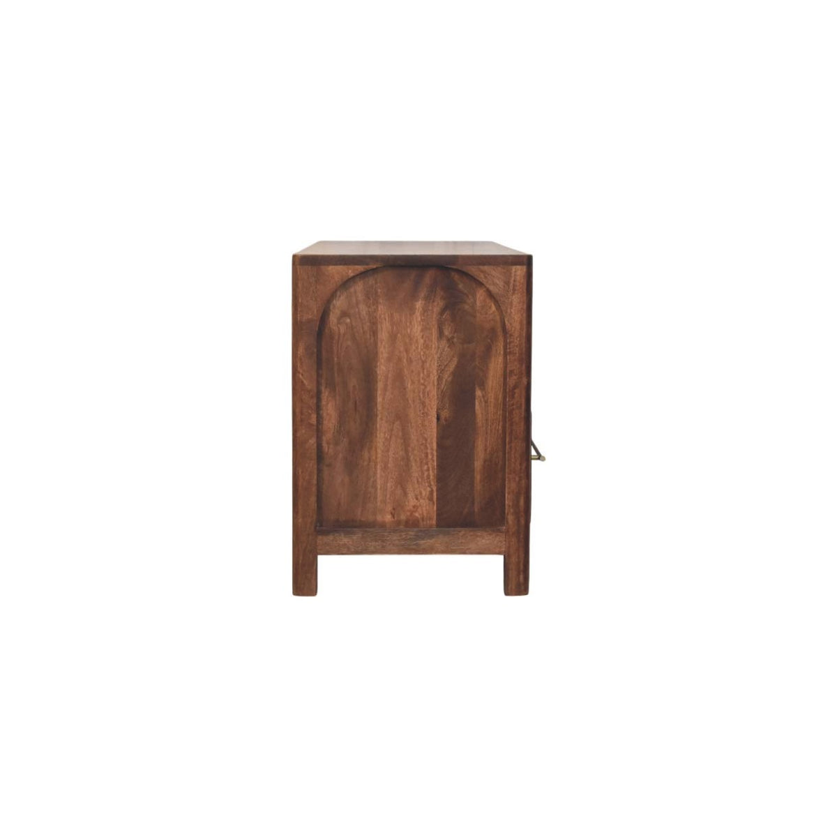 Mueble de TV Arc-Line de madera maciza de mango – Diseño arqueado y almendra tostada