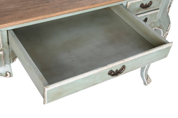 Escritorio de Madera Maciza con acabado Decapé Verde estilo vintage