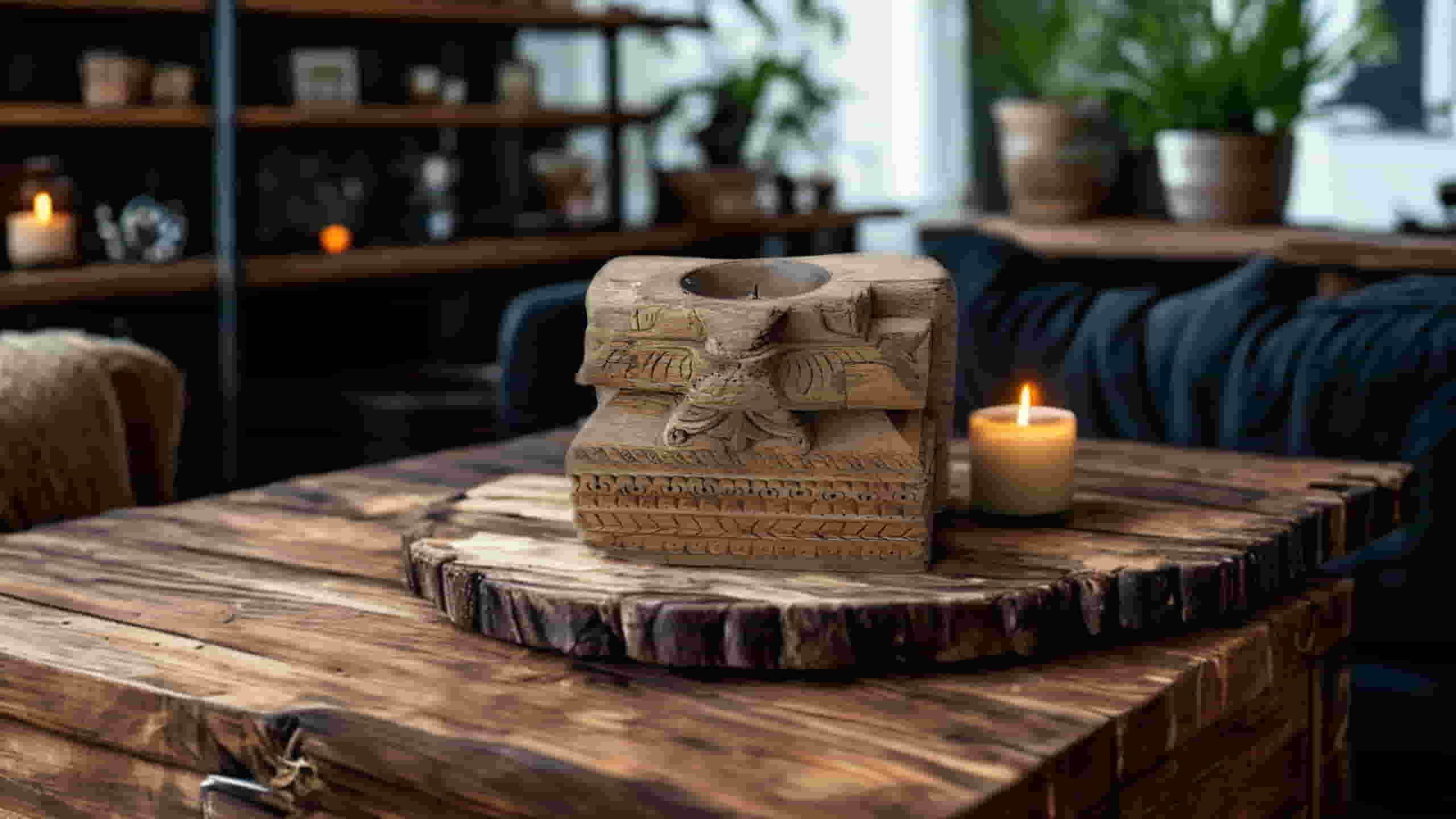 Portavelas de Madera de Teca Tallada – Artesanía India Tradicional