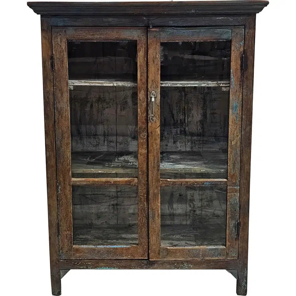 Vitrina Antigua de Madera y Cristal – Armario Vintage con Puertas Acristaladas para Almacenaje y Decoración