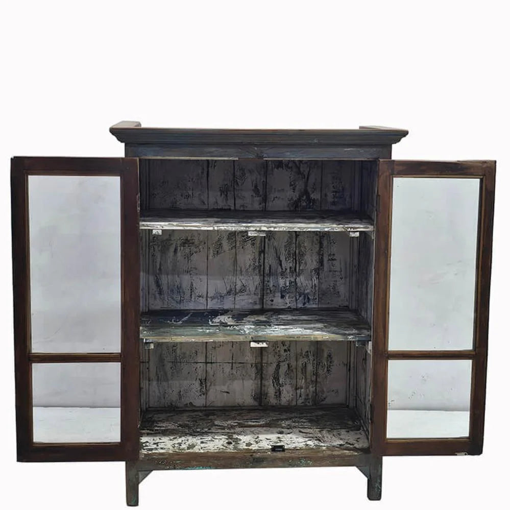 Vitrina Antigua de Madera y Cristal – Armario Vintage con Puertas Acristaladas para Almacenaje y Decoración