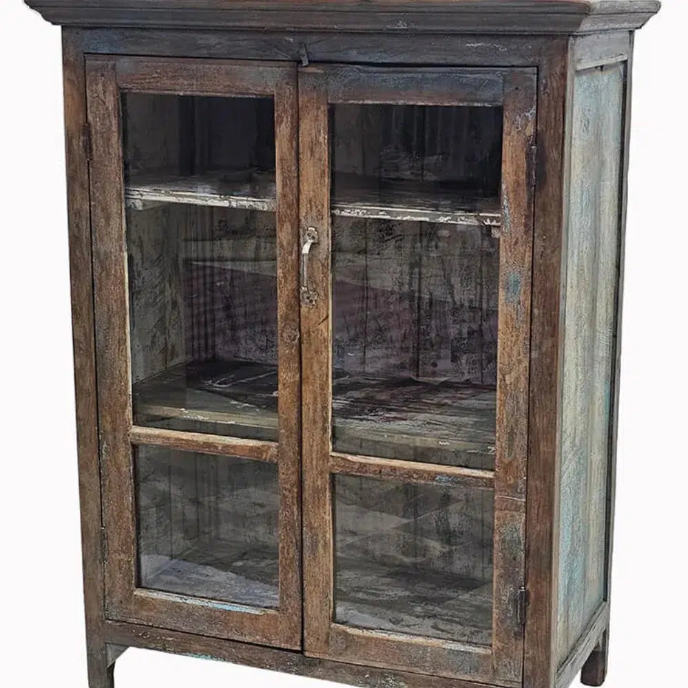 Vitrina Antigua de Madera y Cristal – Armario Vintage con Puertas Acristaladas para Almacenaje y Decoración