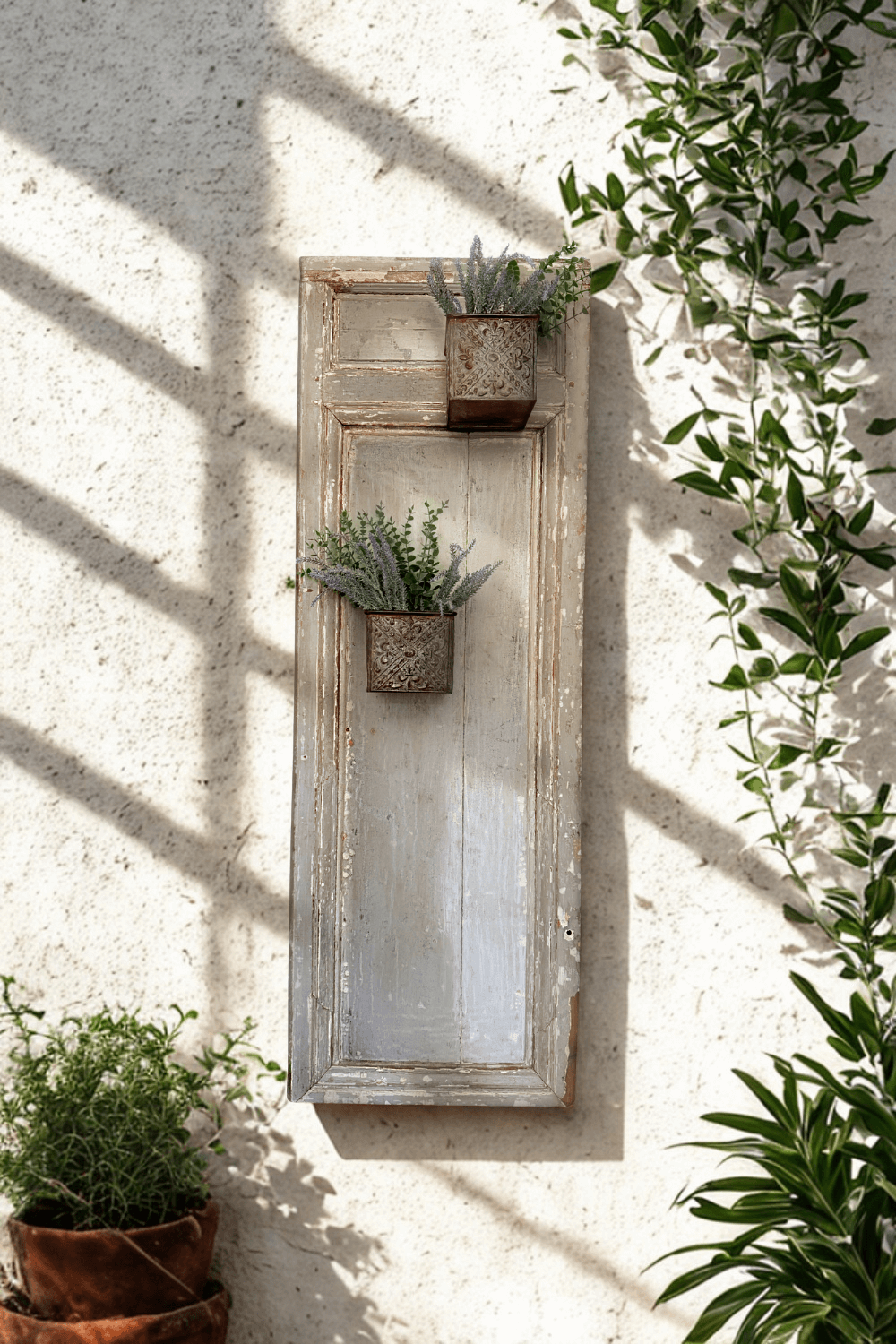 Antique French door with bronze planters – 19th century