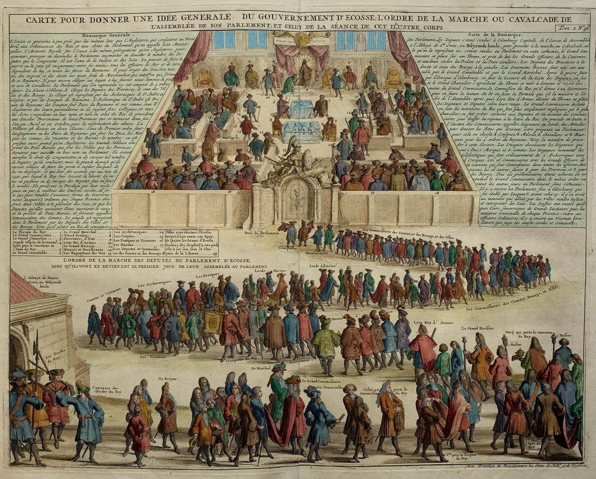 Engraving of the Scottish Parliament - Atlas Historique by Abraham Châtelain. 1708