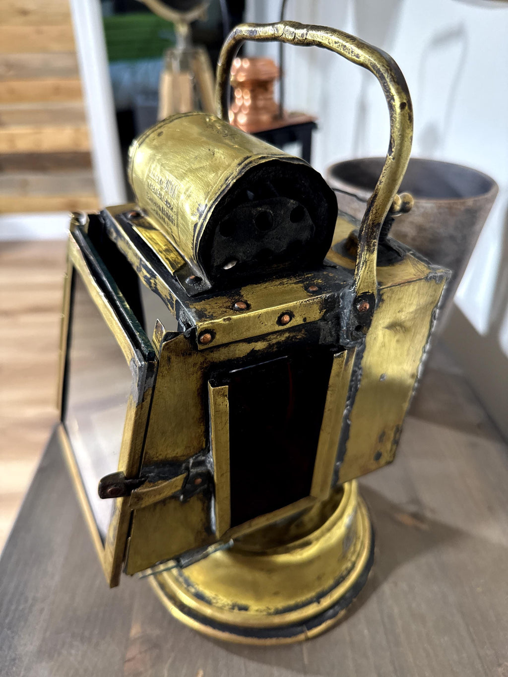 Antigua Linterna Francesa de Carburo Albert Butin París c.1900 | Farol Ferroviario de Latón | Automobilia Industrial Steampunk