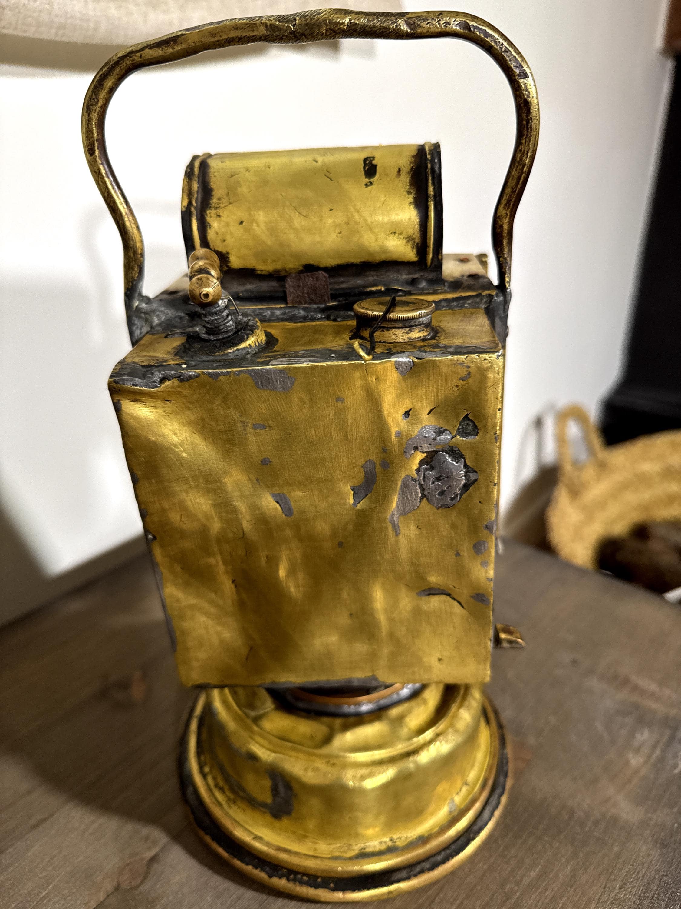 Antigua Linterna Francesa de Carburo Albert Butin París c.1900 | Farol Ferroviario de Latón | Automobilia Industrial Steampunk