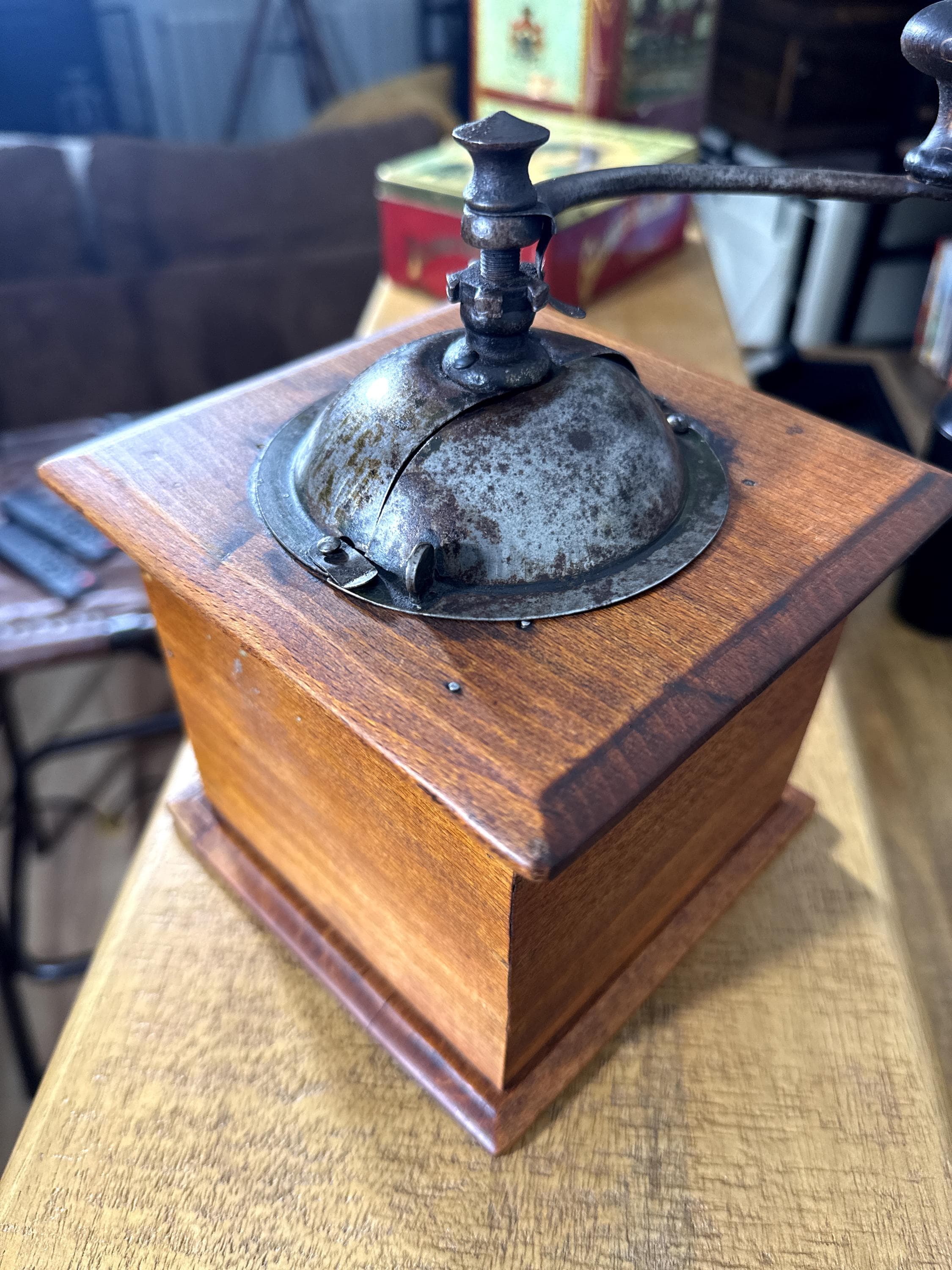 Molinillo de Café Antiguo Peugeot Frères Francia c.1900 | Grinder Vintage de Madera y Hierro | Decoración Farmhouse