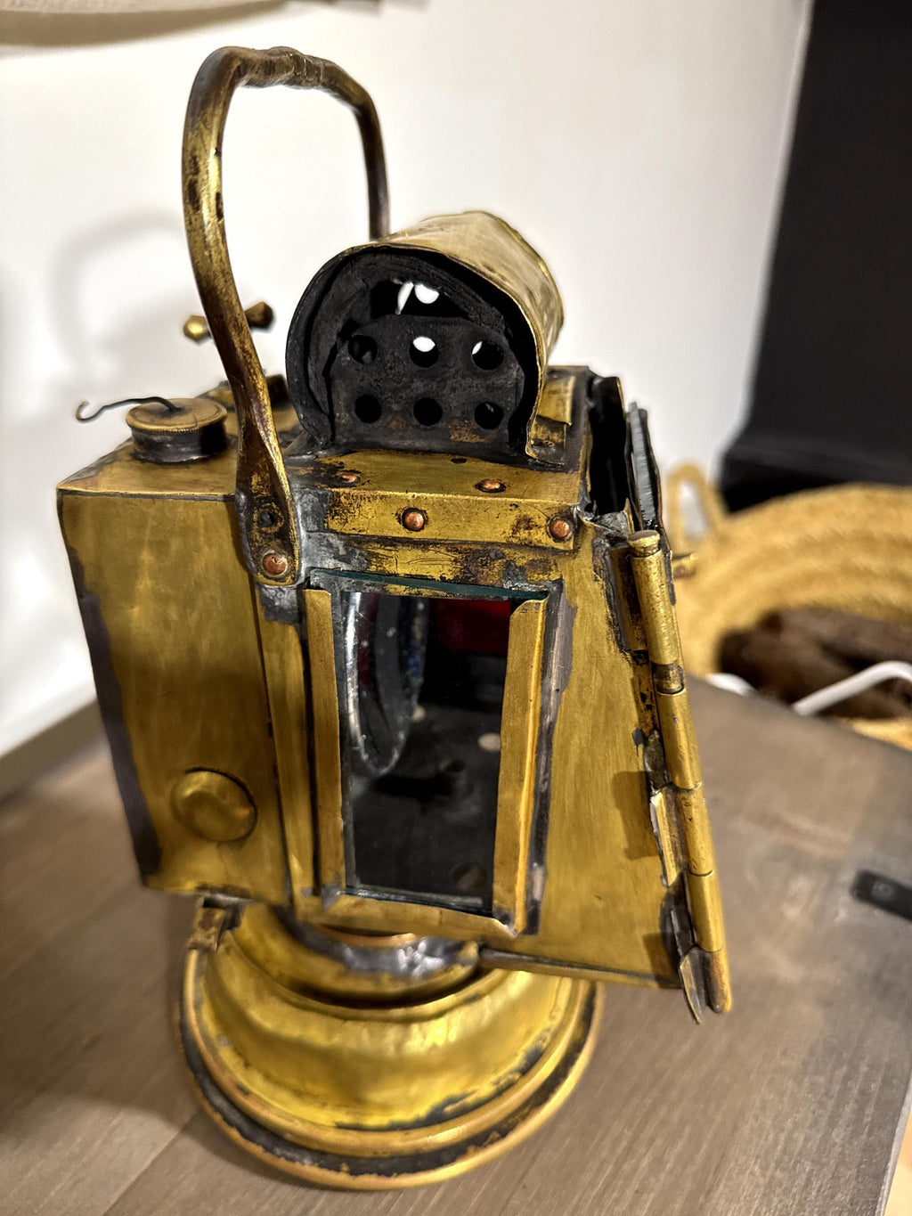 Antigua Linterna Francesa de Carburo Albert Butin París c.1900 | Farol Ferroviario de Latón | Automobilia Industrial Steampunk