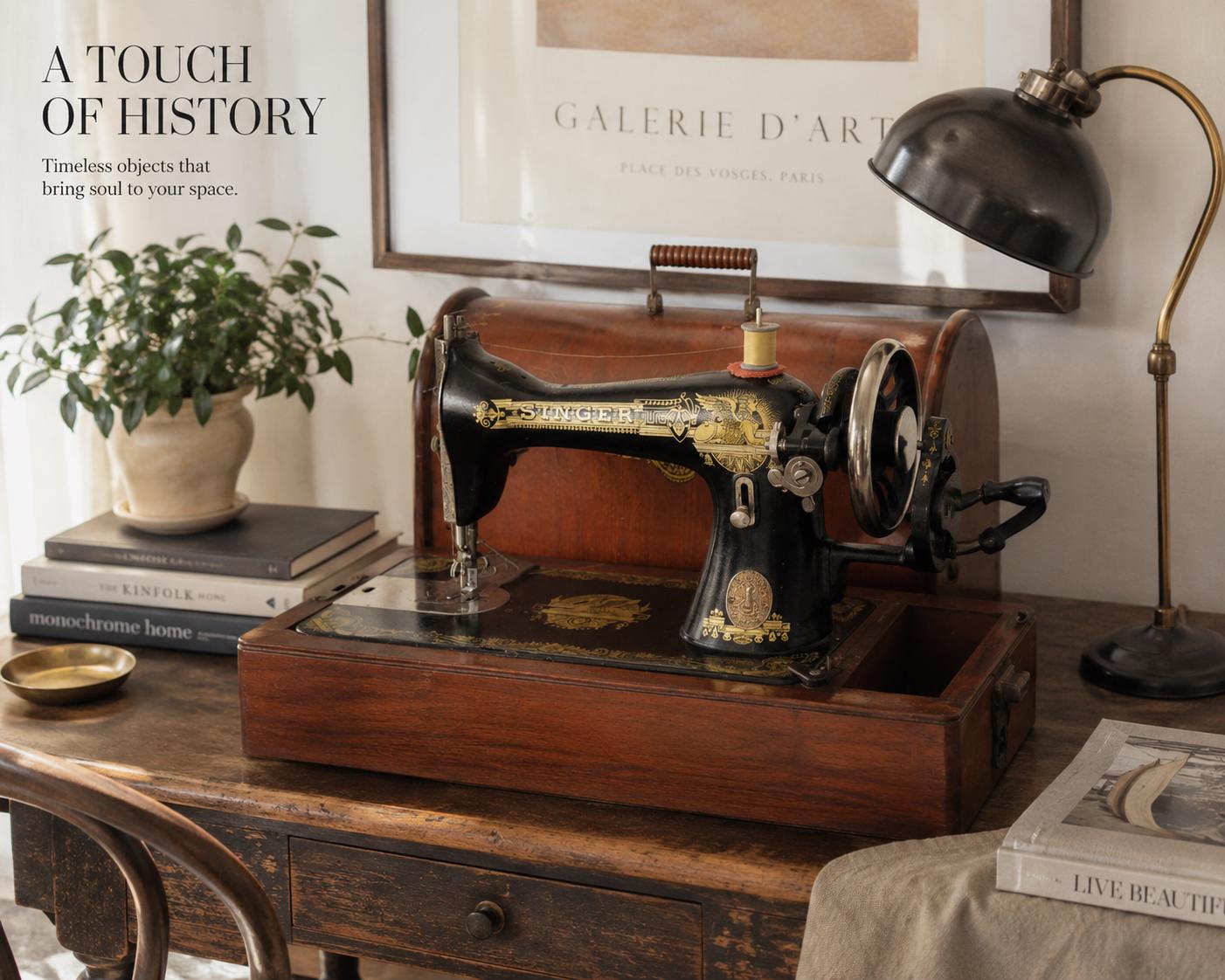 Máquina de Coser Antigua Singer 15K de 1920 | Sphinx Memphis | Estuche, Accesorios y Garantía Original de 1924
