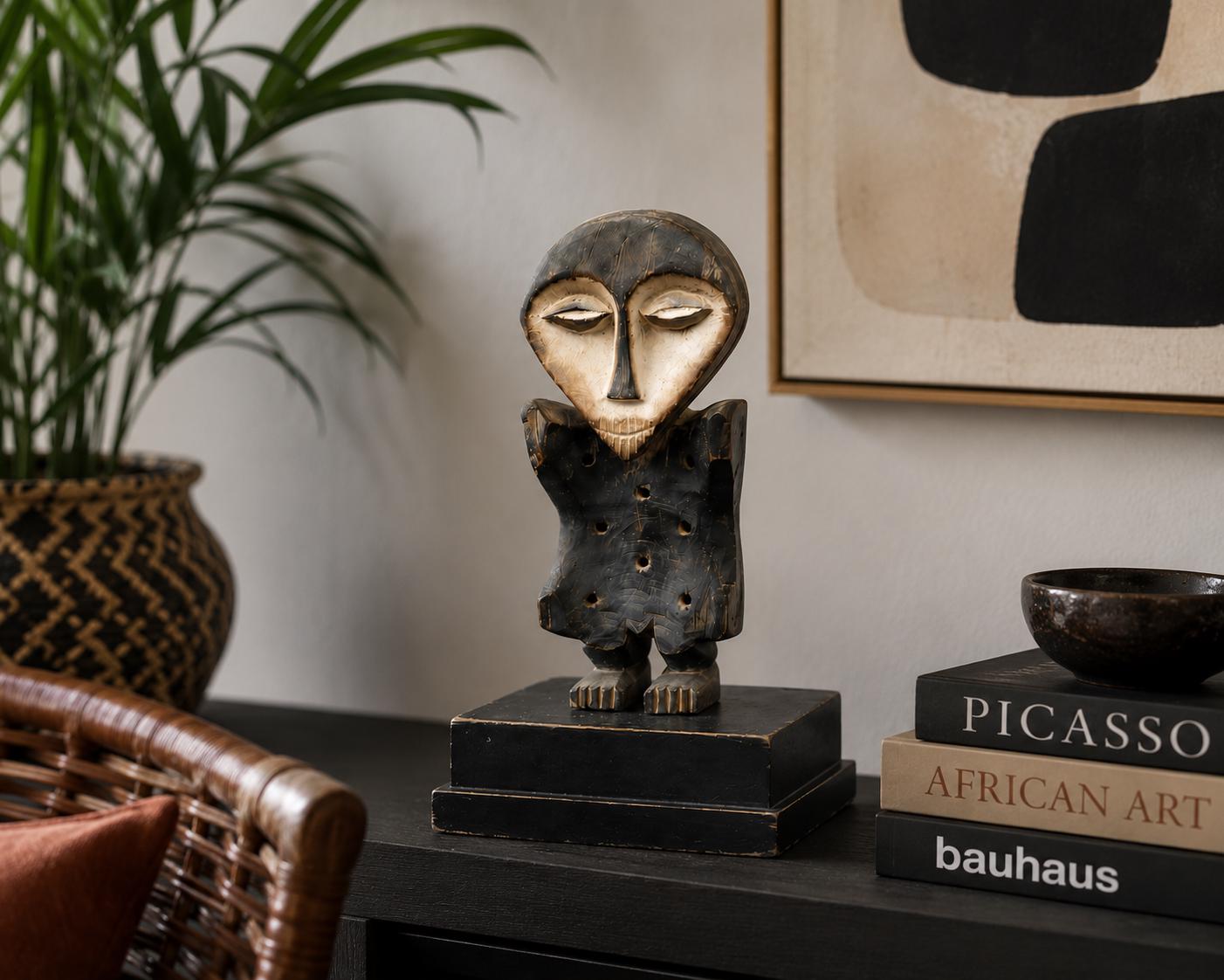 Estatua Lega Bwami Auténtica | Escultura Africana del Congo Tallada a Mano | Arte Étnico en Madera | Pieza de Colección Vintage