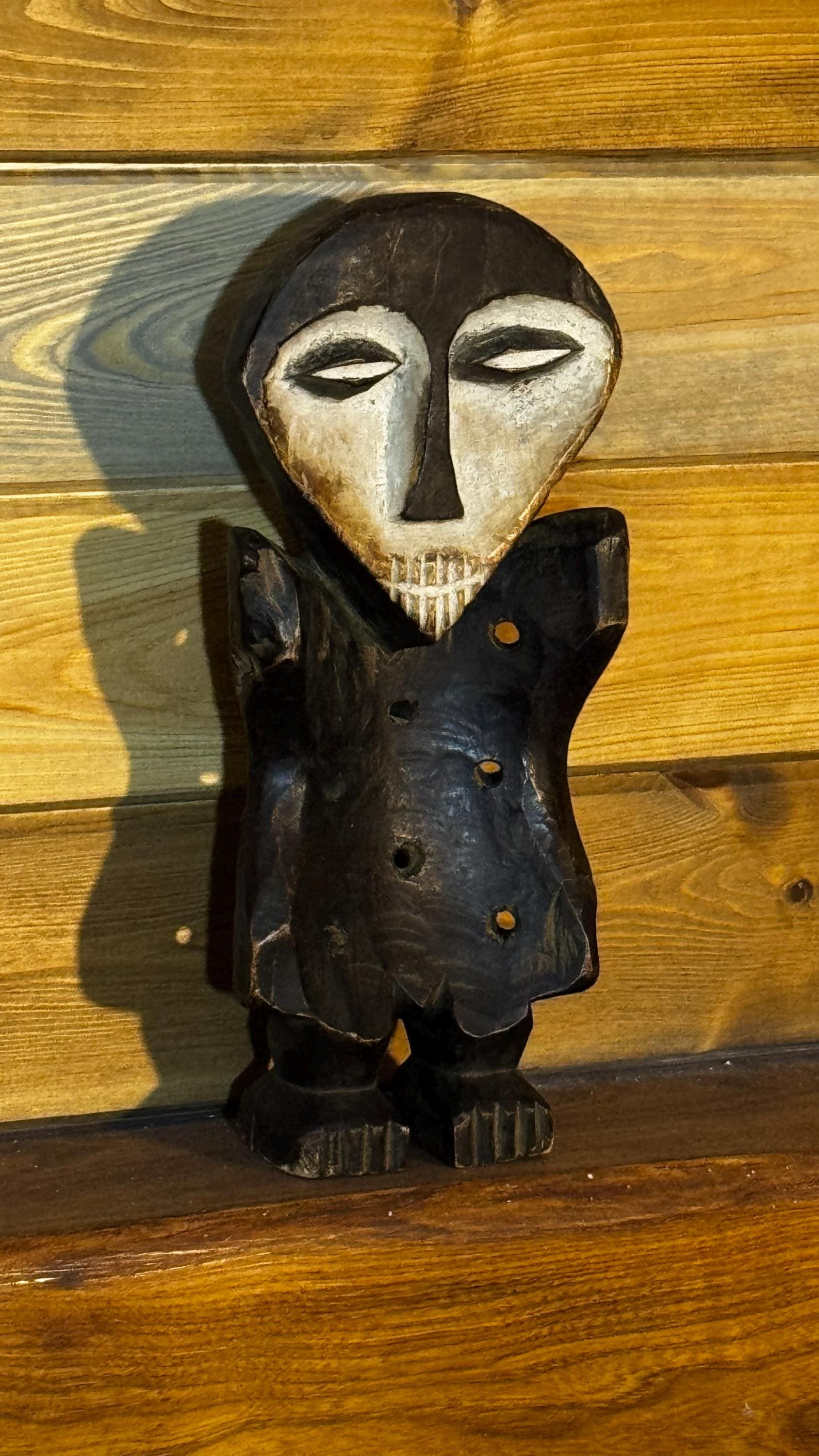 Estatua Lega Bwami Auténtica | Escultura Africana del Congo Tallada a Mano | Arte Étnico en Madera | Pieza de Colección Vintage
