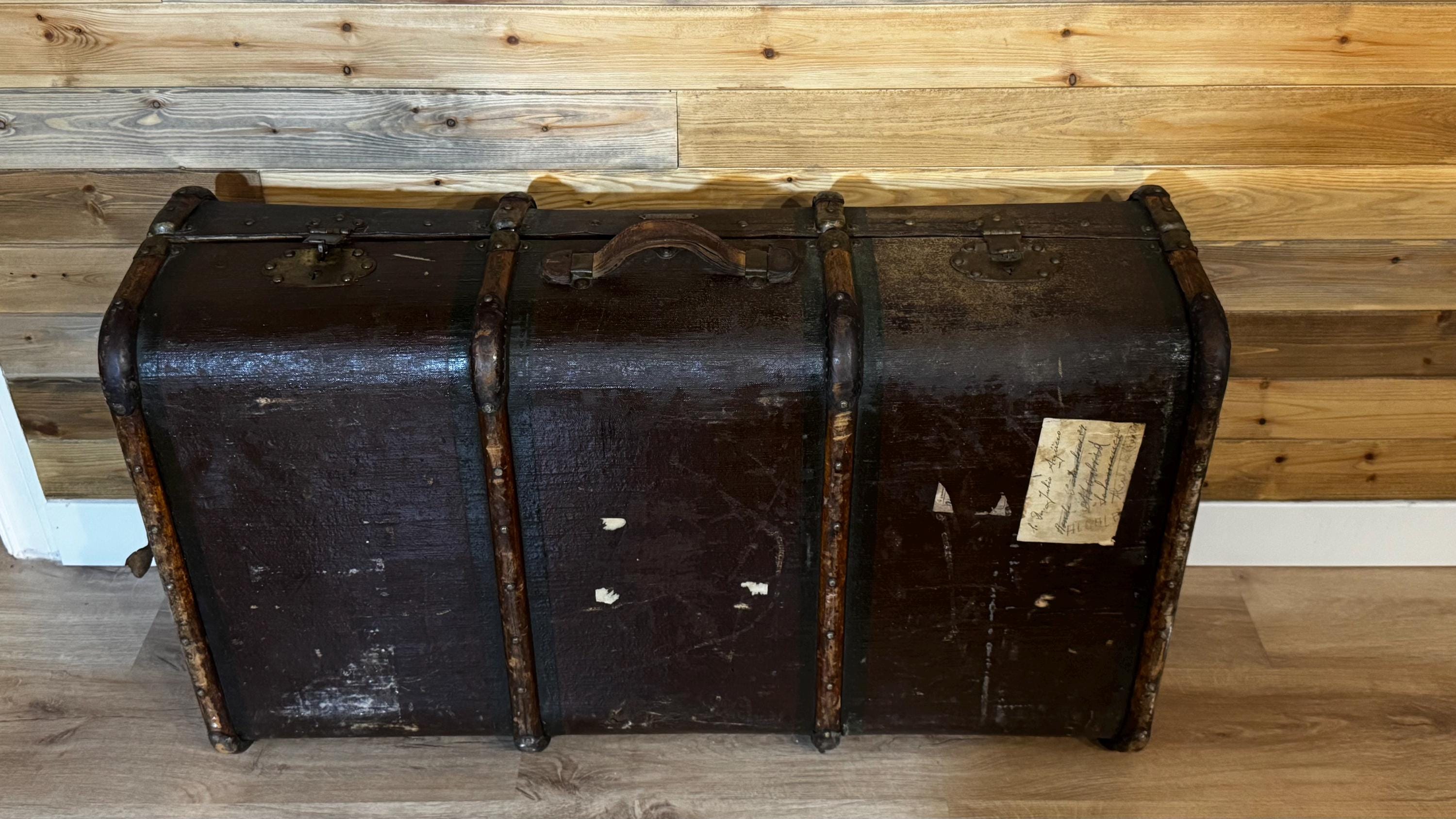 Maleta de Viaje Antigua Casa Piter Madrid | Baúl Original c.1900 | Steamer Trunk Español | Mesa de Centro Vintage | Antigüedad