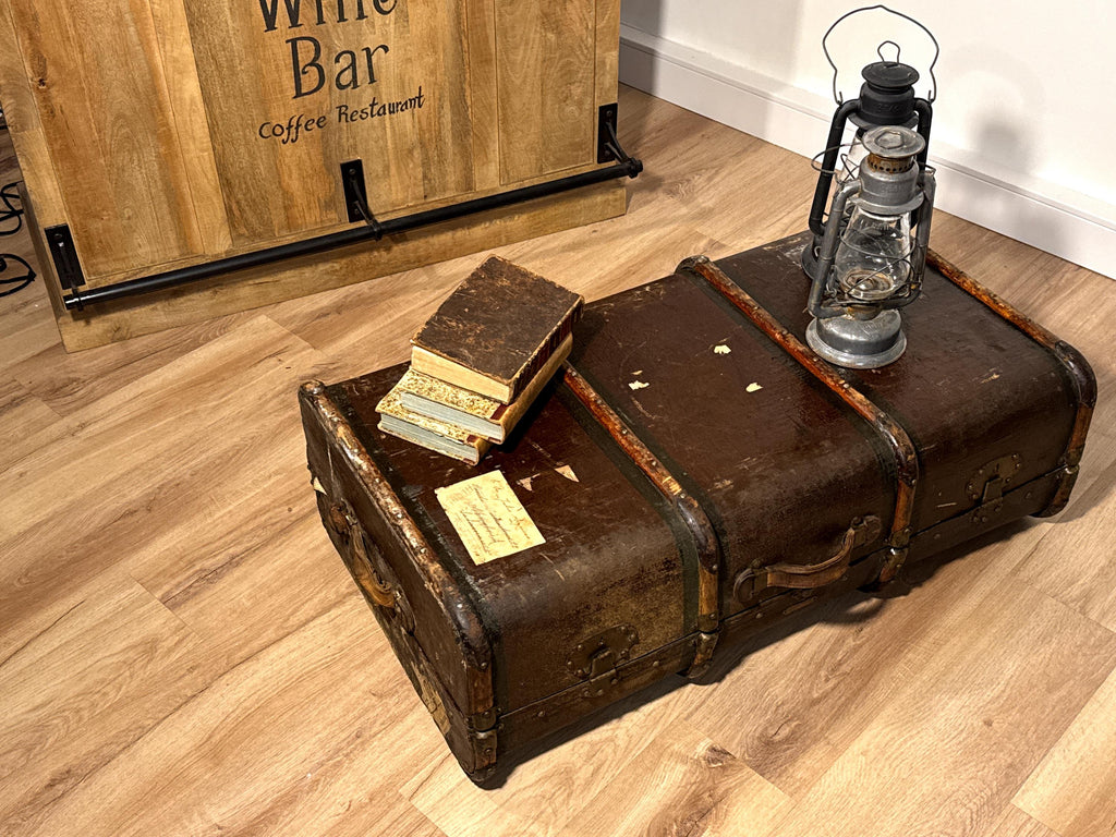 Maleta de Viaje Antigua Casa Piter Madrid | Baúl Original c.1900 | Steamer Trunk Español | Mesa de Centro Vintage | Antigüedad