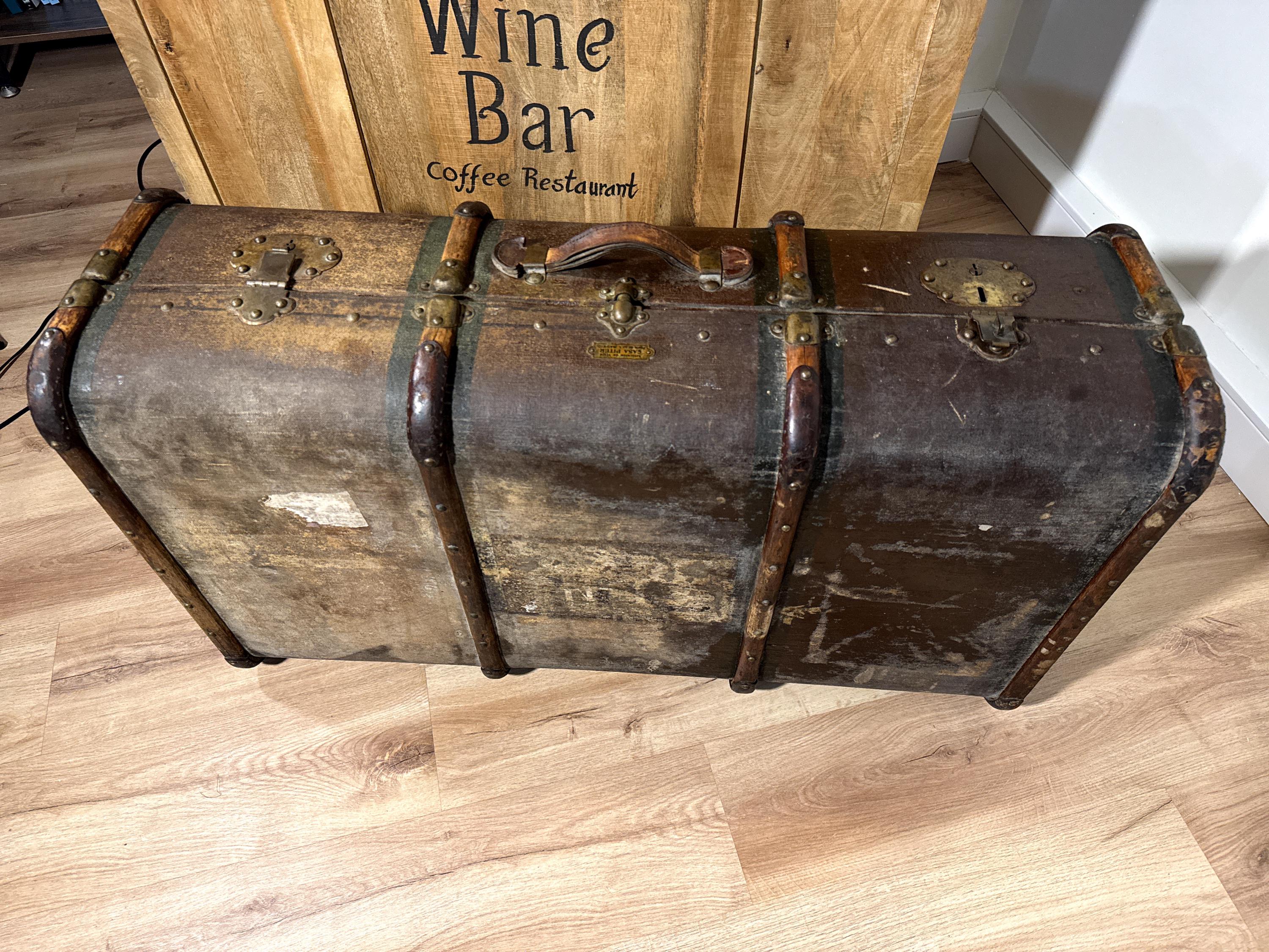 Maleta de Viaje Antigua Casa Piter Madrid | Baúl Original c.1900 | Steamer Trunk Español | Mesa de Centro Vintage | Antigüedad