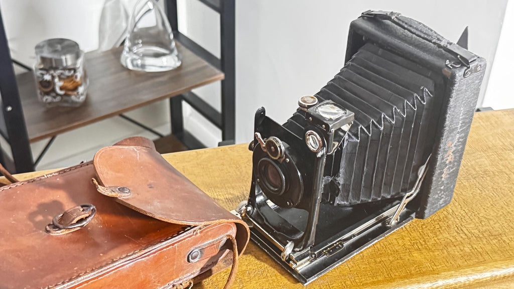 Cámara Italiana Albini Alba 49 c.19101920 | Cámara Antigua de Placas 9×12 con Fuelle y Funda Original