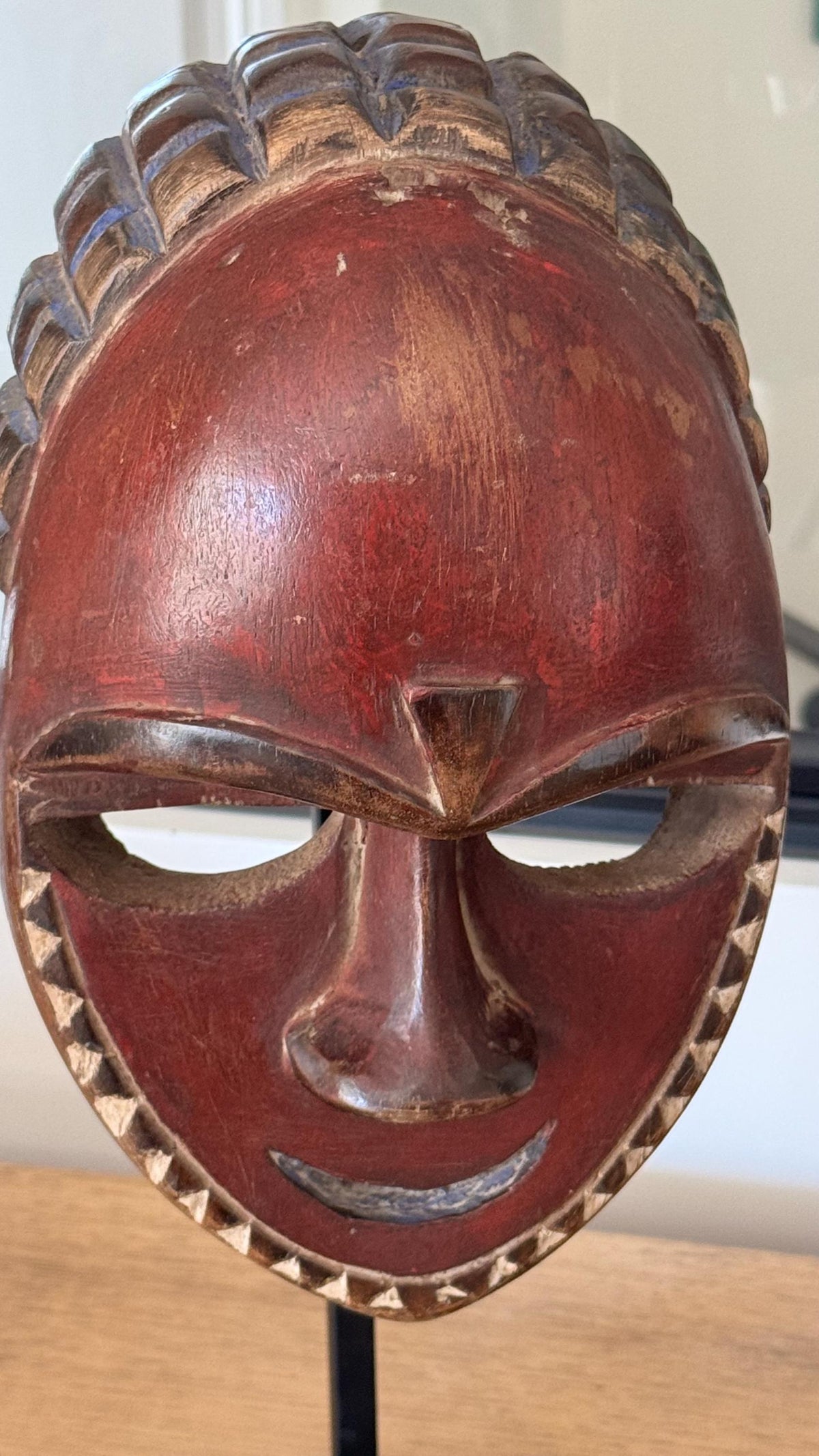 Máscara Africana Baule Kple de Costa de Marfil | Arte Tribal Africano | Escultura de Madera Tallada | Decoración Étnica con Soporte
