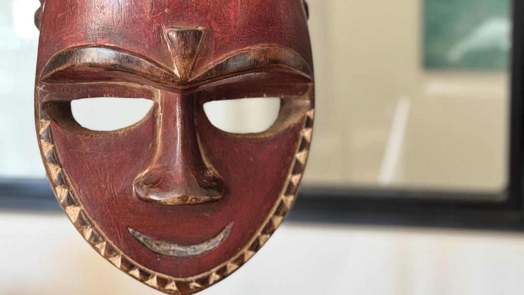 Máscara Africana Baule Kple de Costa de Marfil | Arte Tribal Africano | Escultura de Madera Tallada | Decoración Étnica con Soporte