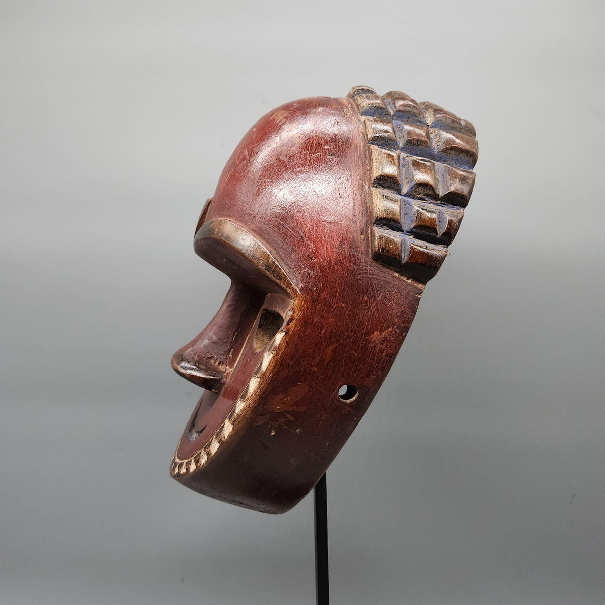 Máscara Africana Baule Kple de Costa de Marfil | Arte Tribal Africano | Escultura de Madera Tallada | Decoración Étnica con Soporte