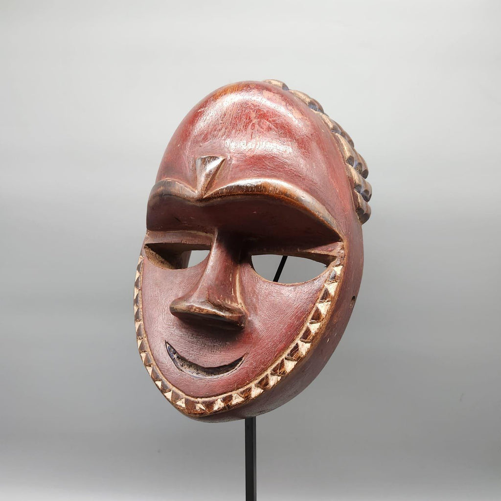 Máscara Africana Baule Kple de Costa de Marfil | Arte Tribal Africano | Escultura de Madera Tallada | Decoración Étnica con Soporte