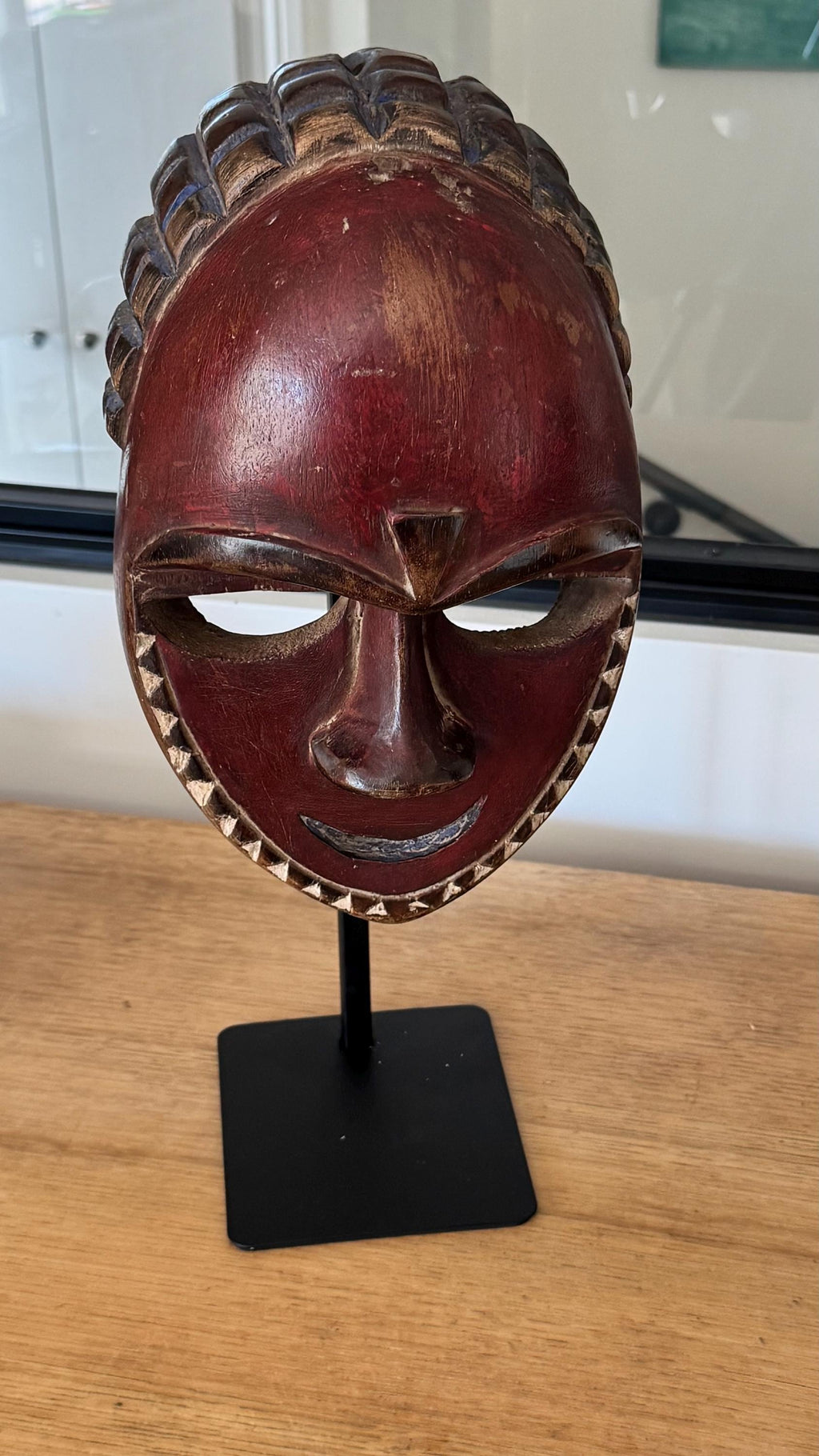 Máscara Africana Baule Kple de Costa de Marfil | Arte Tribal Africano | Escultura de Madera Tallada | Decoración Étnica con Soporte