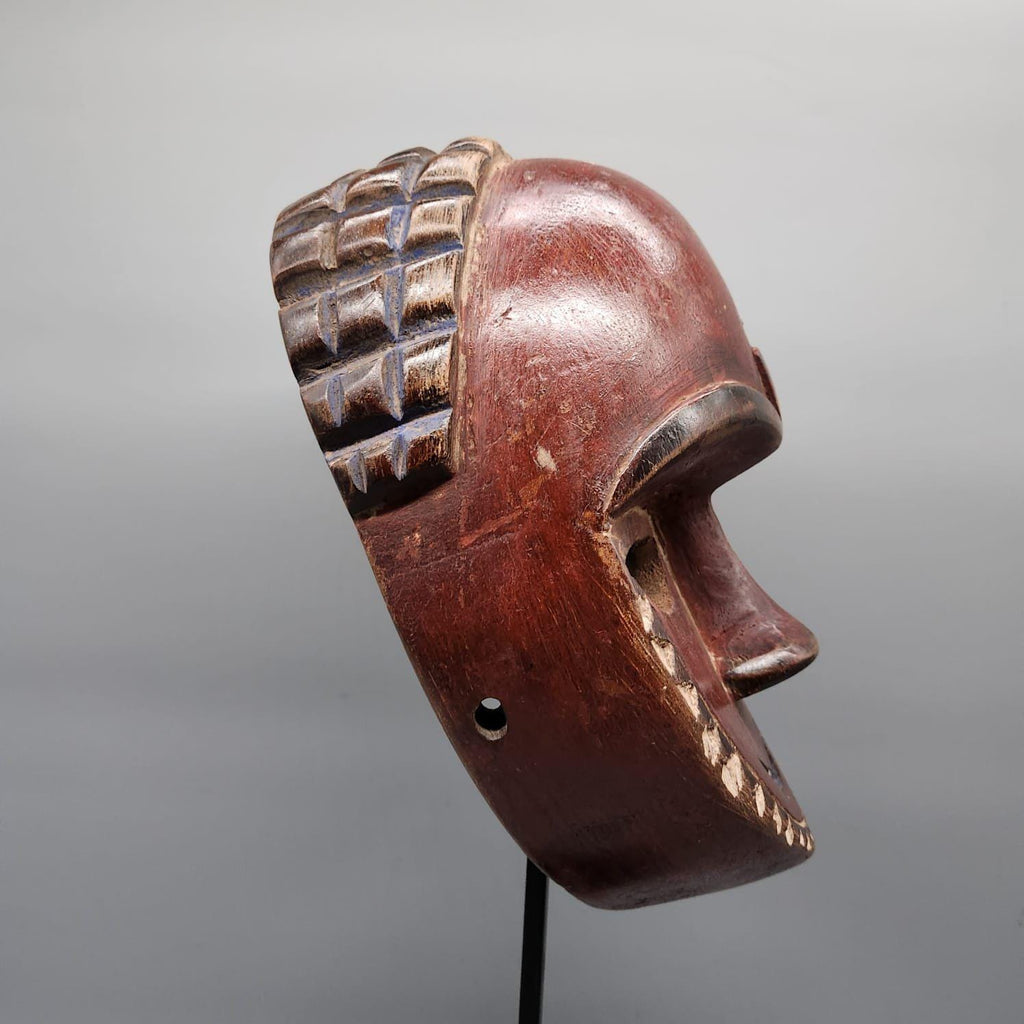 Máscara Africana Baule Kple de Costa de Marfil | Arte Tribal Africano | Escultura de Madera Tallada | Decoración Étnica con Soporte