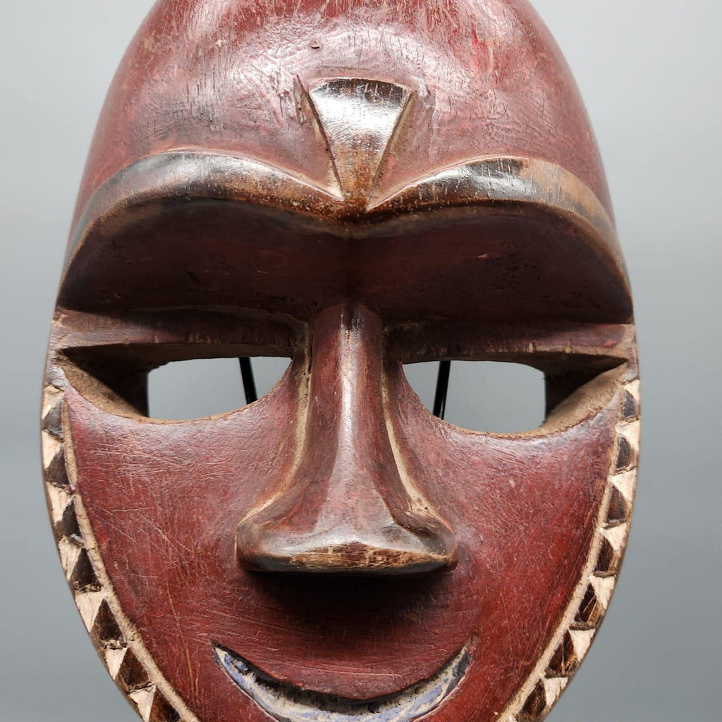 Máscara Africana Baule Kple de Costa de Marfil | Arte Tribal Africano | Escultura de Madera Tallada | Decoración Étnica con Soporte