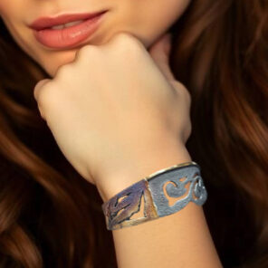 Engraved Slave Bangle - Oxidized Silver and Artisan Gold, by Elisenda de Haro