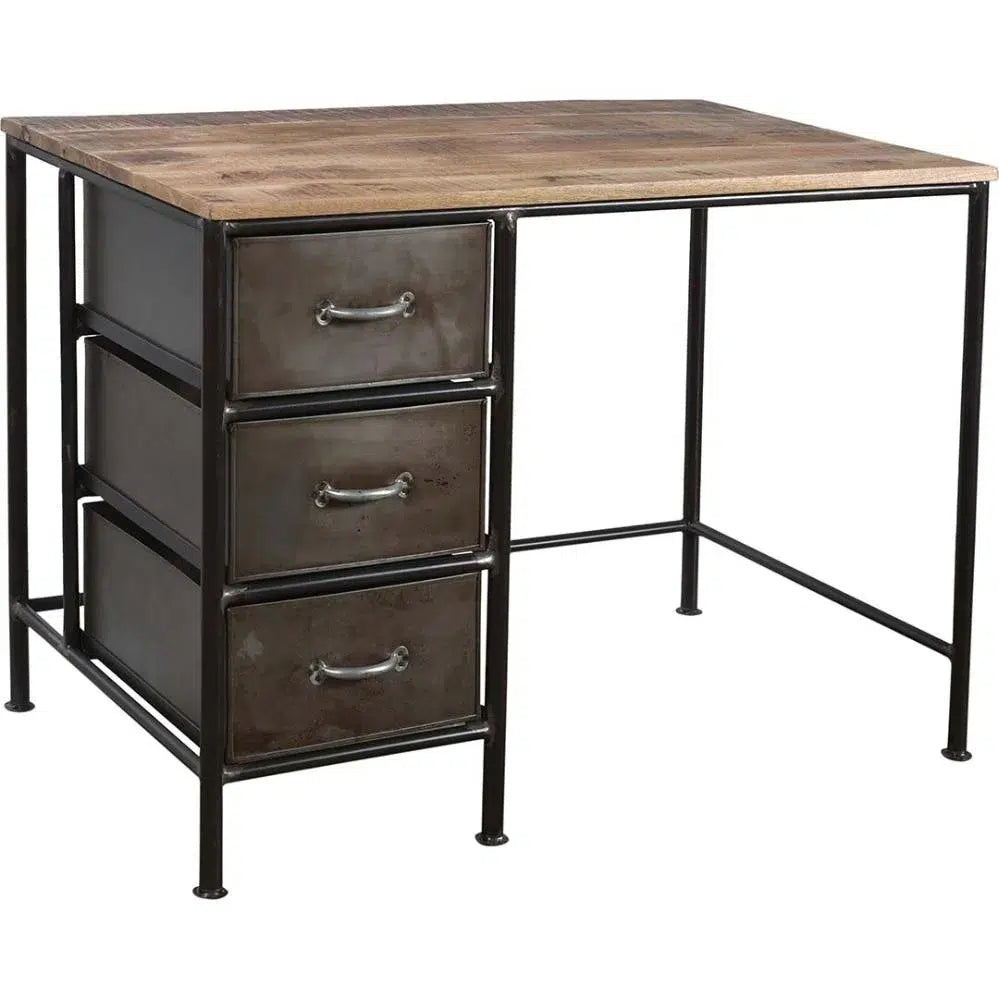 Industrial Wood and Iron Desk with Drawers - Vintage Workbench for Office and Studio