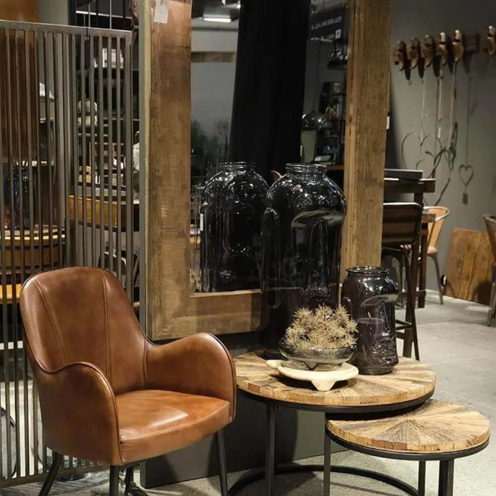 Mesas Nido de Madera Reciclada y Hierro – Set de Mesas Auxiliares Vintage de Estilo Industrial