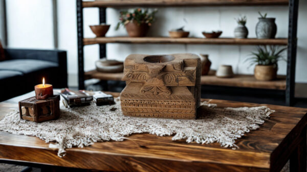 Portavelas de Madera de Teca Tallada – Artesanía India Tradicional - Imagen 2