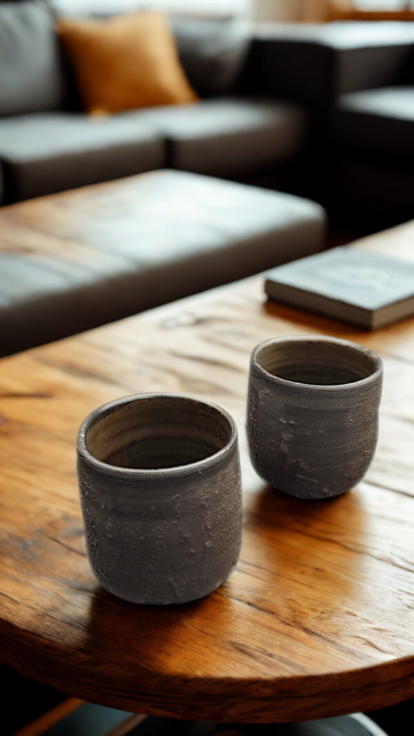 Set de chawan negros texturizados – Cerámica contemporánea de Radenko Adnadj - Imagen 2