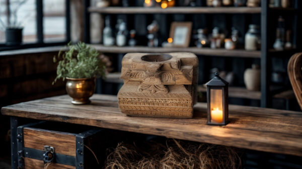 Portavelas de Madera de Teca Tallada – Artesanía India Tradicional